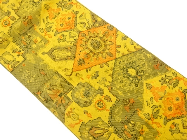 JAPANESE KIMONO / VINTAGE NAGOYA OBI / TSUMUGI / WOVEN FLORAL PLANTS